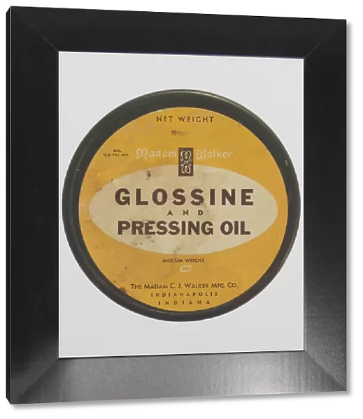 Tin for Madame Walker Glossine and Pressing Oil, 1940s - 1960s. Creator: Unknown