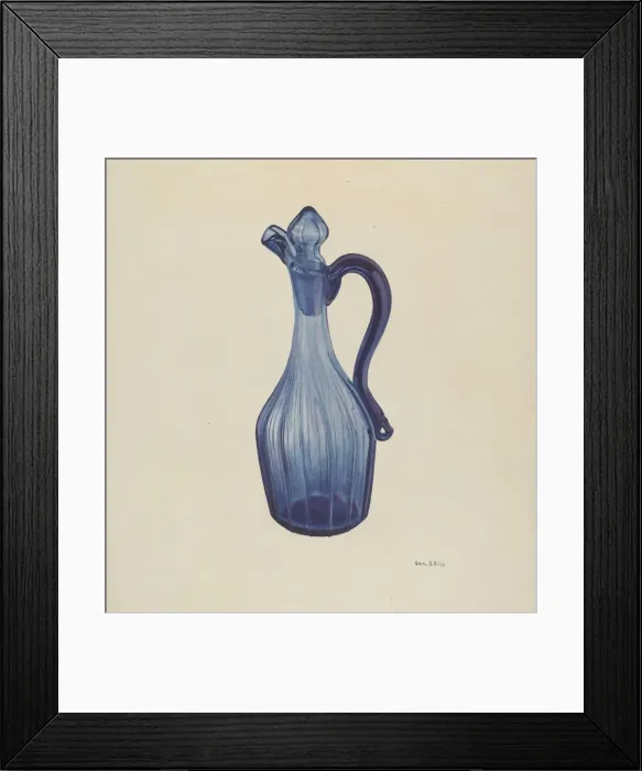 Framed Print : Blue Glass Cruet and Stopper, c. 1940. Creator: George File