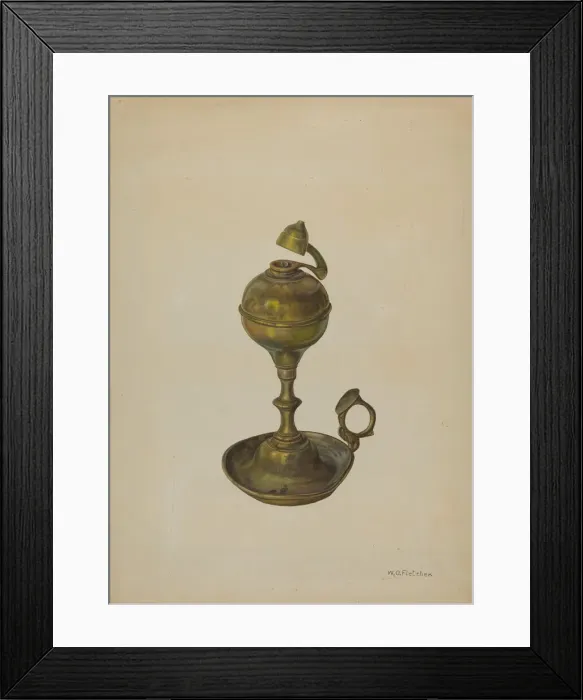 Framed Print : Brass Lamp, c. 1939. Creator: William O. Fletcher Framed Print : Brass Lamp, c. 1939. Creator: William O. Fletcher