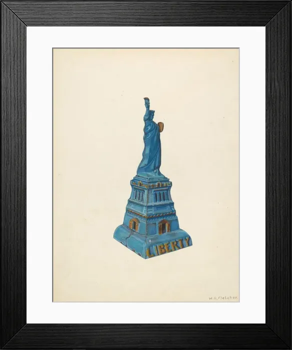 Framed Print : Bank: Statue of Liberty, c. 1940. Creator: William O. Fletcher Framed Print : Bank: Statue of Liberty, c. 1940. Creator: William O. Fletcher