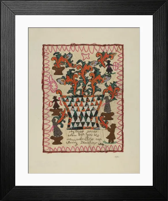 Framed Print : Applique Linen Panel, 1935 / 1942. Creator: Beverly Chichester Framed Print : Applique Linen Panel, 1935 / 1942. Creator: Beverly Chichester