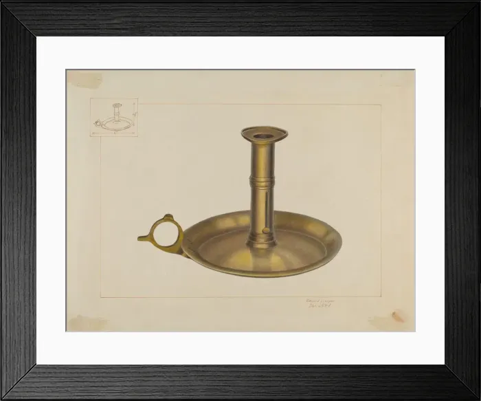 Framed Print : Brass Candlestick, c. 1938. Creator: Edward L Loper Framed Print : Brass Candlestick, c. 1938. Creator: Edward L Loper