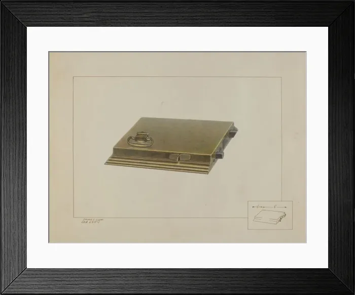 Framed Print : Brass Box Lock, c. 1938. Creator: Edward L Loper Framed Print : Brass Box Lock, c. 1938. Creator: Edward L Loper
