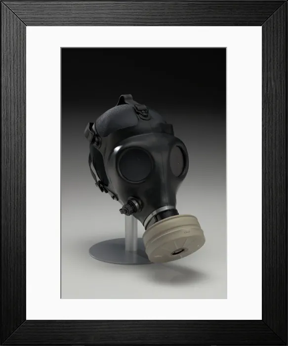 Framed Print : Gas mask with filter canister worn at demonstrations in Ferguson, Missouri, 2014 Framed Print : Gas mask with filter canister worn at demonstrations in Ferguson, Missouri, 2014