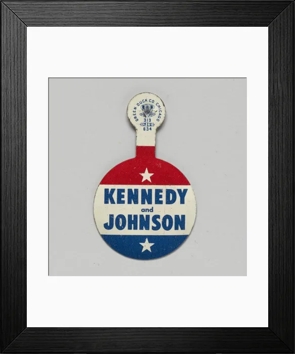 Framed Print : Folding tab button for Kennedy - Johnson 1960 presidential campaign, 1960 Framed Print : Folding tab button for Kennedy - Johnson 1960 presidential campaign, 1960