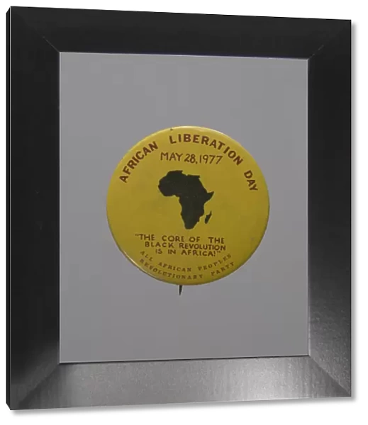 Pinback button promoting African Liberation Day, 1977. Creator: Unknown