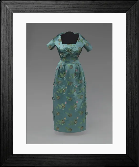 Framed Print : Teal blue dress and cropped jacket designed by Ann Lowe, 1950s. Creator: Unknown Framed Print : Teal blue dress and cropped jacket designed by Ann Lowe, 1950s. Creator: Unknown