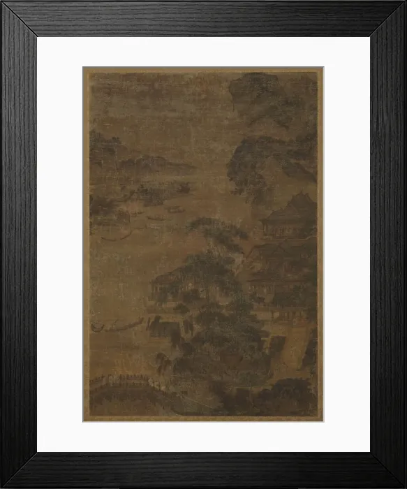 Framed Print : River landscape: mountains, pine-trees, and buildings, Ming dynasty, 1368-1644. Creator: Unknown Framed Print : River landscape: mountains, pine-trees, and buildings, Ming dynasty, 1368-1644. Creator: Unknown