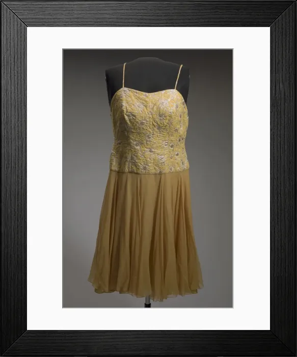 Framed Print : Yellow cocktail dress designed by Don Loper and worn by Ella Fitzgerald, 1950s Framed Print : Yellow cocktail dress designed by Don Loper and worn by Ella Fitzgerald, 1950s
