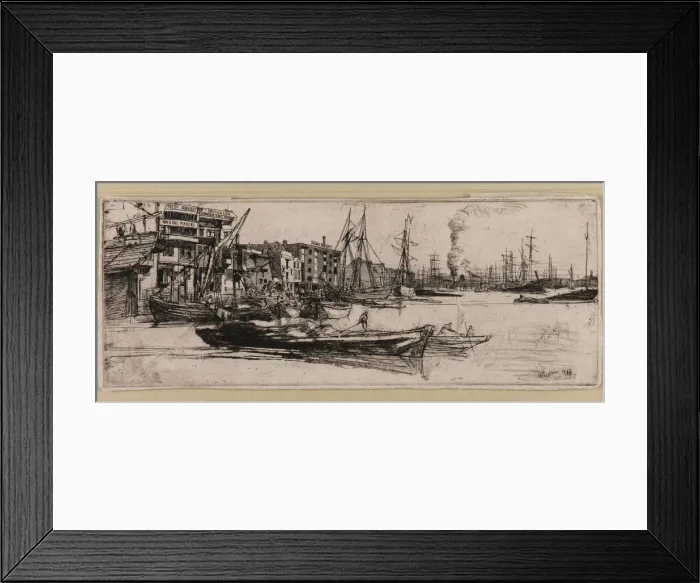 Framed Print : Thames Warehouses, 1859. Creator: James Abbott McNeill Whistler Framed Print : Thames Warehouses, 1859. Creator: James Abbott McNeill Whistler
