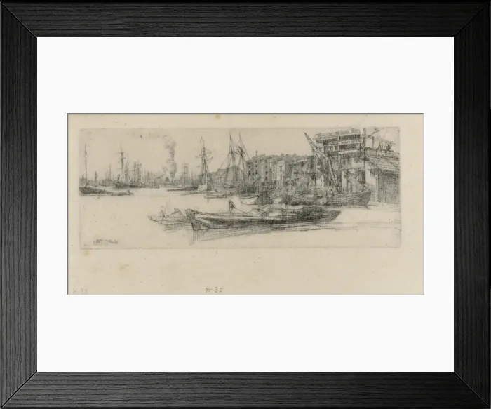 Framed Print : Thames Warehouses, 1859. Creator: James Abbott McNeill Whistler Framed Print : Thames Warehouses, 1859. Creator: James Abbott McNeill Whistler