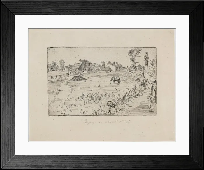 Framed Print : Landscape with Horses, 1859. Creator: James Abbott McNeill Whistler Framed Print : Landscape with Horses, 1859. Creator: James Abbott McNeill Whistler