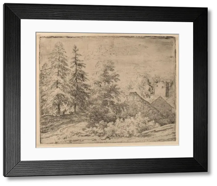 Framed Print : Man between Two Fir Trees, probably c. 1645 / 1656. Creator: Allart van Everdingen Framed Print : Man between Two Fir Trees, probably c. 1645 / 1656. Creator: Allart van Everdingen
