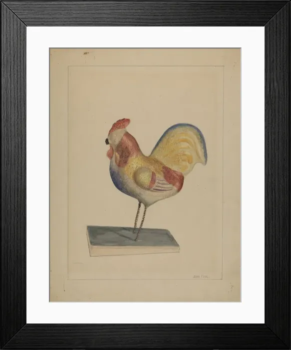 Framed Print : Pa. German Toy Rooster w / Bellows, c. 1936. Creator: John Fisk Framed Print : Pa. German Toy Rooster w / Bellows, c. 1936. Creator: John Fisk