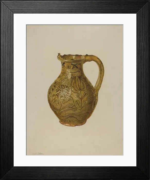 Framed Print : Pennsylvania German Puzzle Jug, c. 1938. Creator: Yolande Delasser Framed Print : Pennsylvania German Puzzle Jug, c. 1938. Creator: Yolande Delasser
