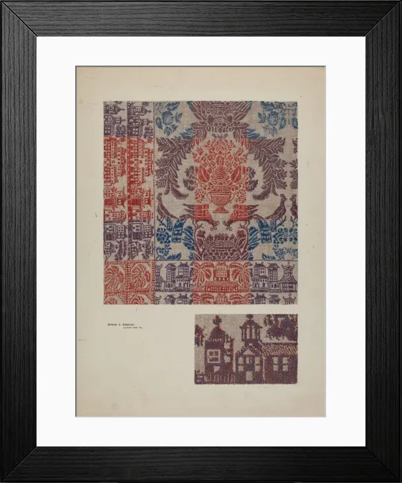 Framed Print : Coverlet: Boston Town, c. 1939. Creator: Byron Dingman Framed Print : Coverlet: Boston Town, c. 1939. Creator: Byron Dingman