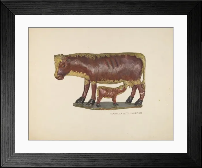 Framed Print : Cow and Calf Toy, c. 1939. Creator: Isabella Ruth Doerfler Framed Print : Cow and Calf Toy, c. 1939. Creator: Isabella Ruth Doerfler