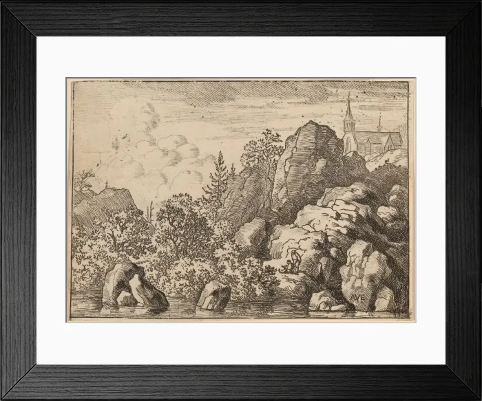 Framed Print : Church on a Hill, probably c. 1645 / 1656. Creator: Allart van Everdingen Framed Print : Church on a Hill, probably c. 1645 / 1656. Creator: Allart van Everdingen