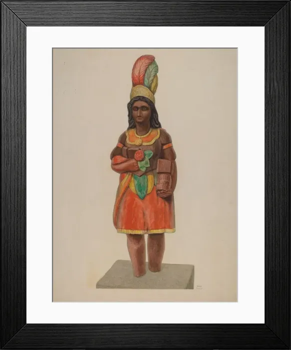 Framed Print : Cigar Store Indian, c. 1936. Creator: Bisby Finley Framed Print : Cigar Store Indian, c. 1936. Creator: Bisby Finley