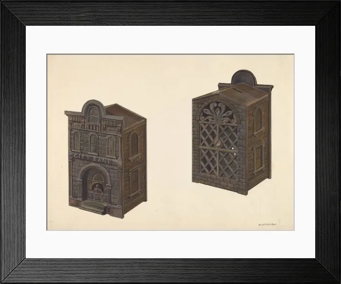 Framed Print : City Bank Toy Bank, c. 1938. Creator: William O. Fletcher Framed Print : City Bank Toy Bank, c. 1938. Creator: William O. Fletcher