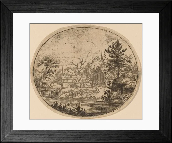 Framed Print : Hamlet at the Bank of a River, probably c. 1645 / 1656. Creator: Allart van Everdingen Framed Print : Hamlet at the Bank of a River, probably c. 1645 / 1656. Creator: Allart van Everdingen