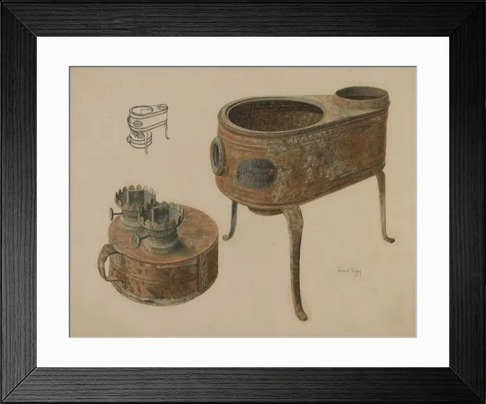 Framed Print : Kerosene Lamp Heater, c. 1942. Creator: Samuel Faigin Framed Print : Kerosene Lamp Heater, c. 1942. Creator: Samuel Faigin