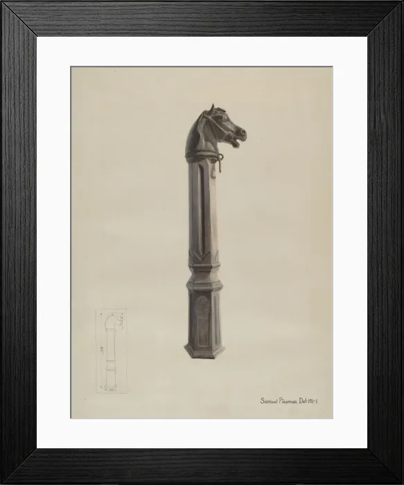 Framed Print : Iron Hitching Post, c. 1937. Creator: Samuel Fineman Framed Print : Iron Hitching Post, c. 1937. Creator: Samuel Fineman