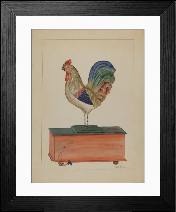 Framed Print : Pa. German Bellows Toy Rooster, c. 1936. Creator: John Fisk Framed Print : Pa. German Bellows Toy Rooster, c. 1936. Creator: John Fisk