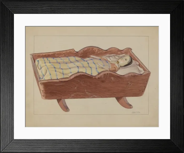 Framed Print : Pa. German Cradle with Doll & Coverlet, 1935 / 1942. Creator: John Fisk Framed Print : Pa. German Cradle with Doll & Coverlet, 1935 / 1942. Creator: John Fisk