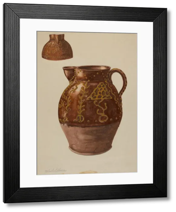 Framed Print : Pa. German Pitcher, c. 1937. Creator: Yolande Delasser Framed Print : Pa. German Pitcher, c. 1937. Creator: Yolande Delasser