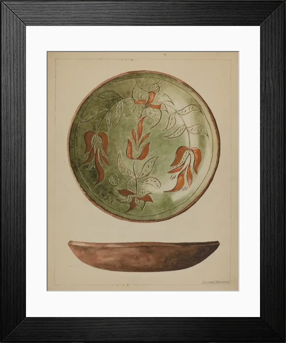 Framed Print : Pa. German Plate, c. 1936. Creator: Yolande Delasser Framed Print : Pa. German Plate, c. 1936. Creator: Yolande Delasser