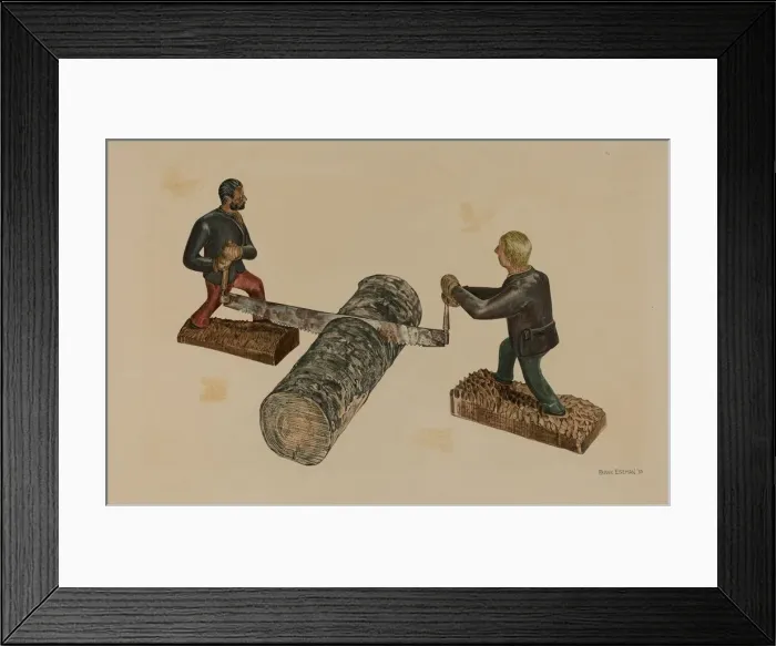 Framed Print : Lumberjacks Sawing a Log, 1939. Creator: Frank Eiseman Framed Print : Lumberjacks Sawing a Log, 1939. Creator: Frank Eiseman