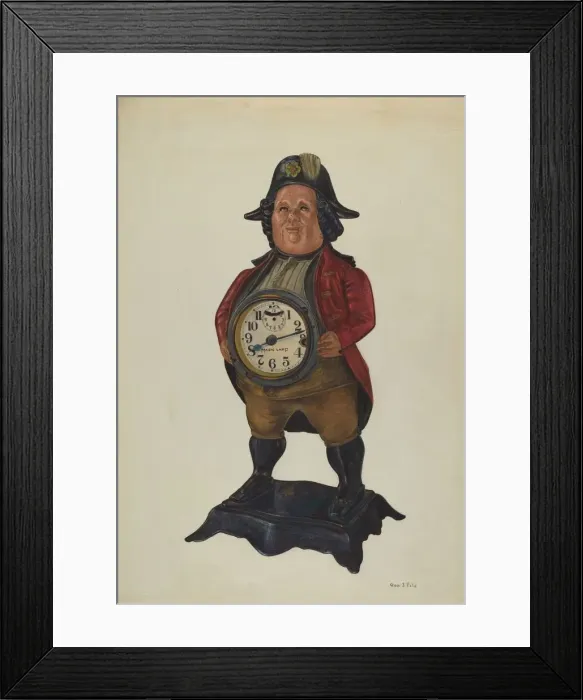 Framed Print : Magic Lamp Clock in 18th Century Figure, c. 1940. Creator: George File Framed Print : Magic Lamp Clock in 18th Century Figure, c. 1940. Creator: George File