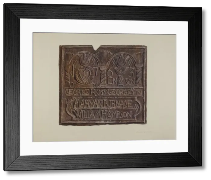 Framed Print : Pennsylvania German Fireback, c. 1939. Creator: Edward L Loper Framed Print : Pennsylvania German Fireback, c. 1939. Creator: Edward L Loper