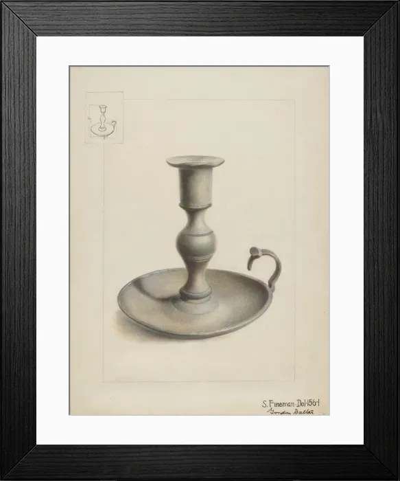Framed Print : Pewter Candle Holder, c. 1936. Creator: Samuel Fineman Framed Print : Pewter Candle Holder, c. 1936. Creator: Samuel Fineman