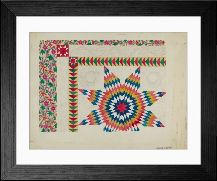 Framed Print : Quilted Applique Coverlet, c. 1936. Creator: Edward L Loper Framed Print : Quilted Applique Coverlet, c. 1936. Creator: Edward L Loper