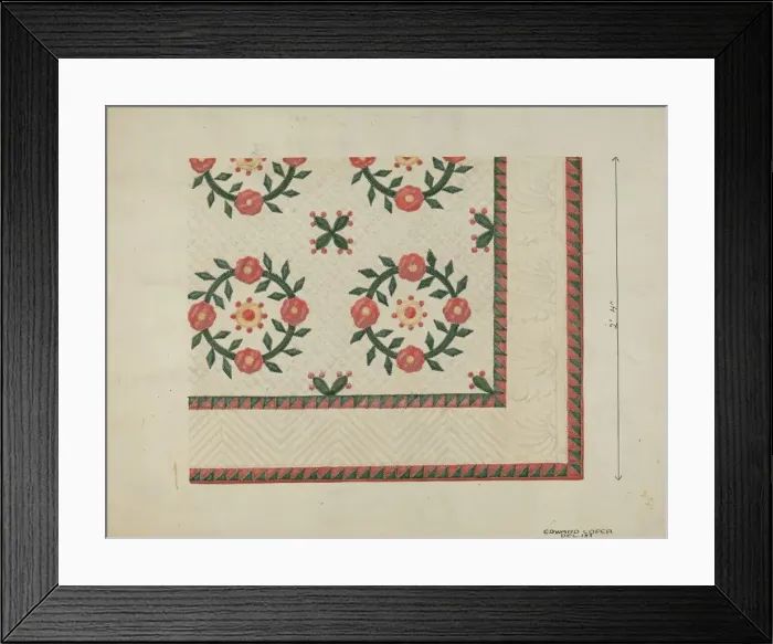 Framed Print : Quilted Applique Coverlet, c. 1936. Creator: Edward L Loper Framed Print : Quilted Applique Coverlet, c. 1936. Creator: Edward L Loper