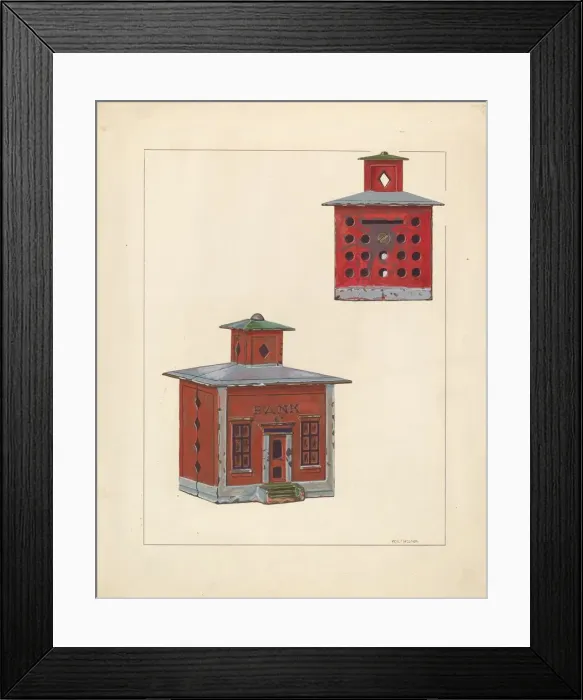Framed Print : Red School House Bank, c. 1937. Creator: William O. Fletcher Framed Print : Red School House Bank, c. 1937. Creator: William O. Fletcher