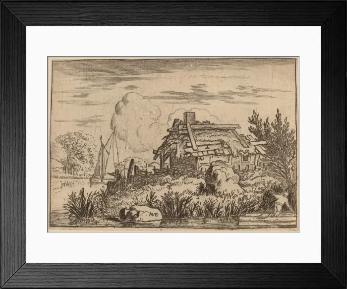 Framed Print : Ruined Cottage, Surrounded by Water, probably c. 1645 / 1656 Framed Print : Ruined Cottage, Surrounded by Water, probably c. 1645 / 1656