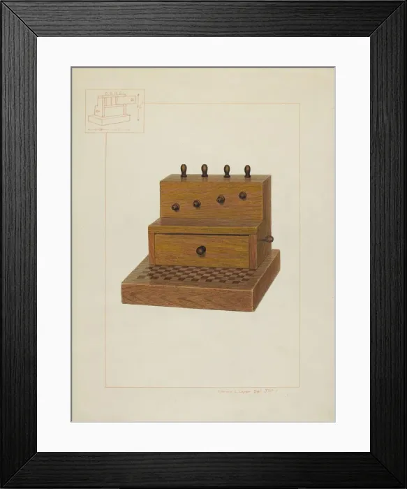 Framed Print : Sewing Kit and Spool Box, c. 1938. Creator: Edward L Loper Framed Print : Sewing Kit and Spool Box, c. 1938. Creator: Edward L Loper