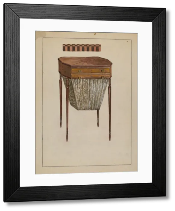 Framed Print : Sewing Table, c. 1939. Creator: Bessie Forman Framed Print : Sewing Table, c. 1939. Creator: Bessie Forman