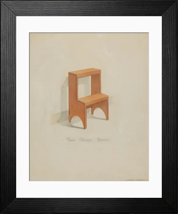 Framed Print : Shaker Two-step Bench, c. 1936. Creator: Lawrence Foster Framed Print : Shaker Two-step Bench, c. 1936. Creator: Lawrence Foster