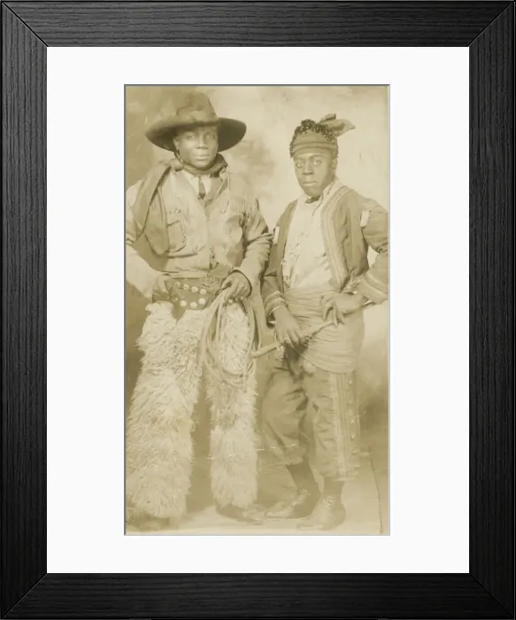 Framed Print : Photographic postcard portrait of two men in Western attire, early 20th century Framed Print : Photographic postcard portrait of two men in Western attire, early 20th century