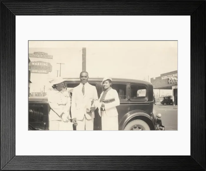 Framed Print : Photographic print of Mr. and Mrs. Jackson and another woman in front of car, 1926 Framed Print : Photographic print of Mr. and Mrs. Jackson and another woman in front of car, 1926
