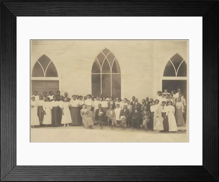 Framed Print : Photographic print of men and women in front of Vernon AME Church, Tulsa, ca. 1919 Framed Print : Photographic print of men and women in front of Vernon AME Church, Tulsa, ca. 1919