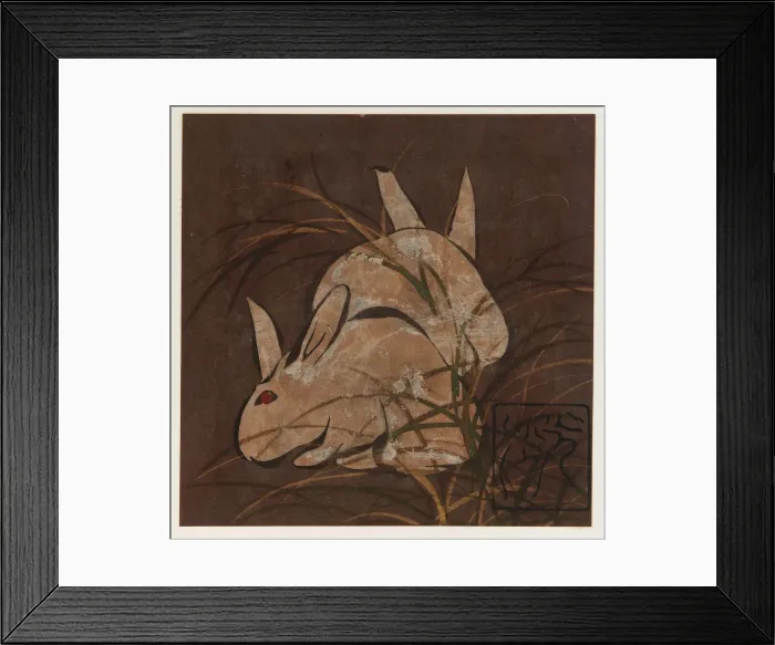 Framed Print : Rabbits and grasses, Edo period, late 16th-early 17th century. Creator: Hon'ami Koetsu Framed Print : Rabbits and grasses, Edo period, late 16th-early 17th century. Creator: Hon'ami Koetsu