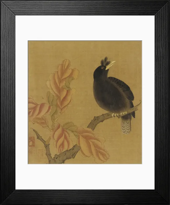 Framed Print : A blackbird on a branch; autumn leaves, Qing dynasty, 18th century. Creator: Unknown Framed Print : A blackbird on a branch; autumn leaves, Qing dynasty, 18th century. Creator: Unknown