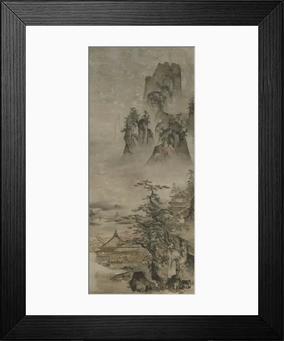 Framed Print : Landscape: mountains, stream and houses, Muromachi period, early 16th century Framed Print : Landscape: mountains, stream and houses, Muromachi period, early 16th century