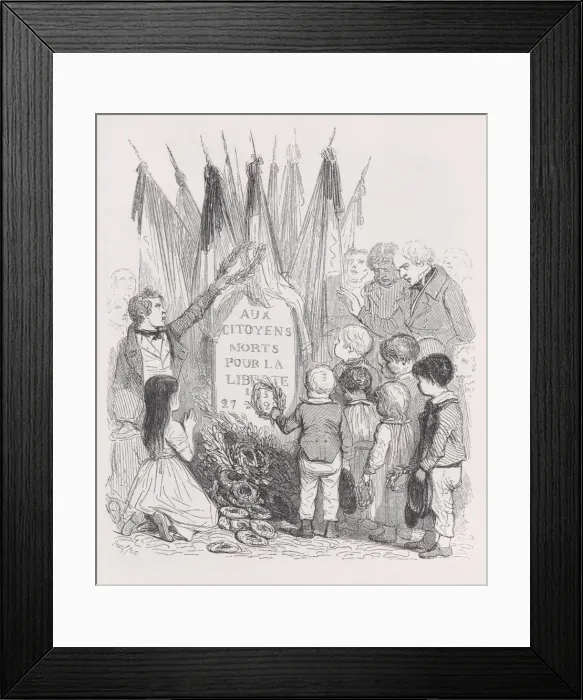 Framed Print : The Tombs of July from The Complete Works of Beranger, 1836. Creator: Auguste Raffet Framed Print : The Tombs of July from The Complete Works of Beranger, 1836. Creator: Auguste Raffet