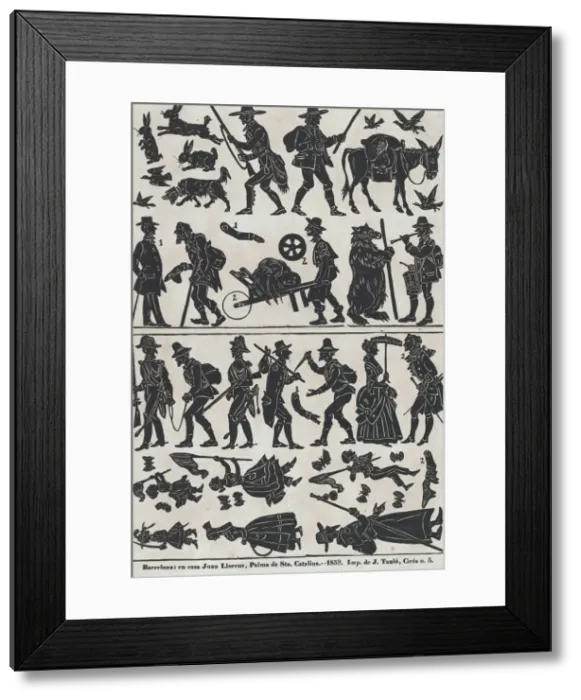 Framed Print : Sheet 2 of figures for Chinese shadow puppets, 1859. Creator: Juan Llorens Framed Print : Sheet 2 of figures for Chinese shadow puppets, 1859. Creator: Juan Llorens